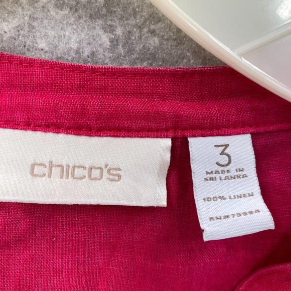 Chicos Tunic Shirt Top Womens 3X Pink Linen V Neck 3/4 Sleeve Babydoll Peplum 3X - Picture 10 of 12